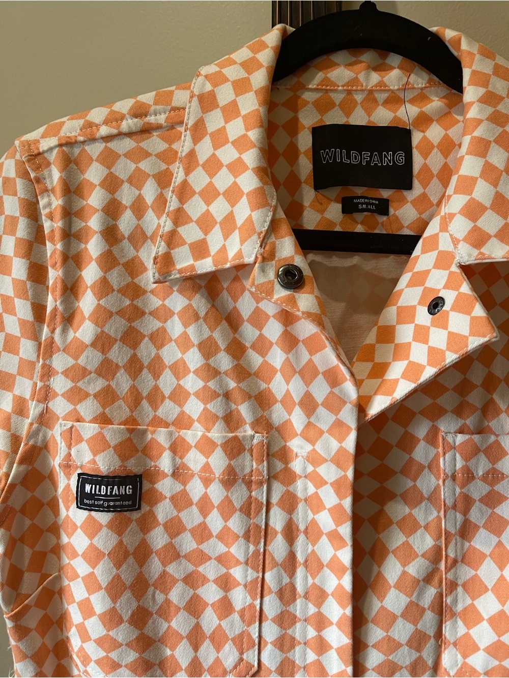 Wildfang Orange Checkered Jumpsuit size S